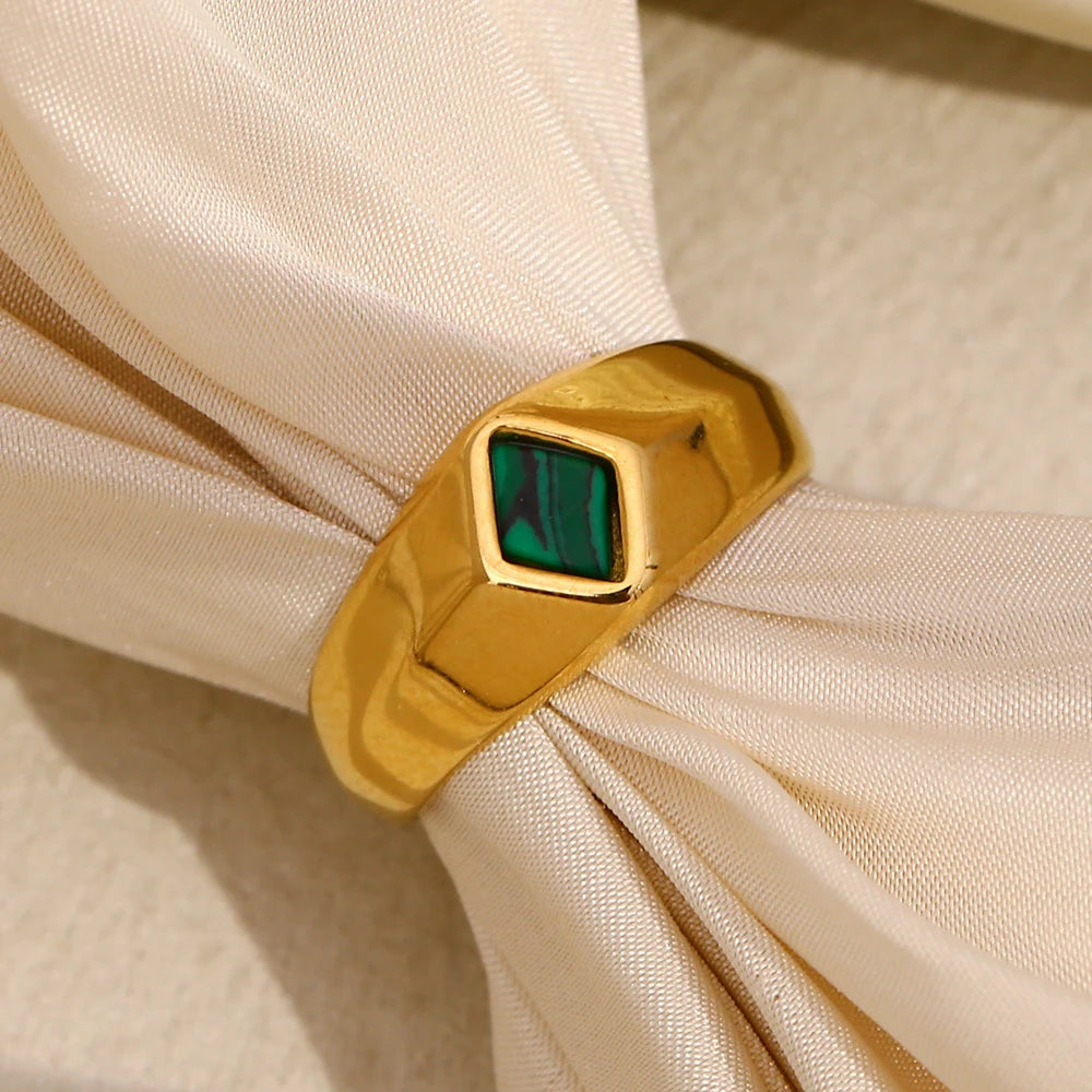 MamacitaSlay Minimalism 316 Stainless Steel Peacock Stone Ring 18K Gold Plated Waterproof Jewelry Women's Charm Ring Party Gift