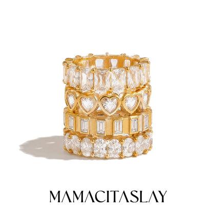 MamacitaSlay 316L Stainless Steel Heart Square Zircon Ring 18K Gold Plated Waterproof Stackable Statement Jewelry For Women Gift