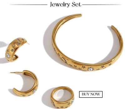 MamacitaSlay Stainless Steel 18K Gold Plated Sun Moon Stars Ring 2025 New Design Waterproof Jewelry Women's Charm Finger Jewelry