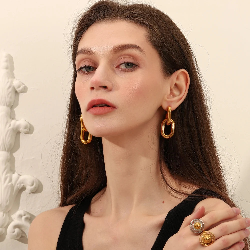 MamacitaSlay 316L Stainless Steel Double Color Double Layer Earrings Party Waterproof Jewelry Women's Unique Cool Earrings Gift