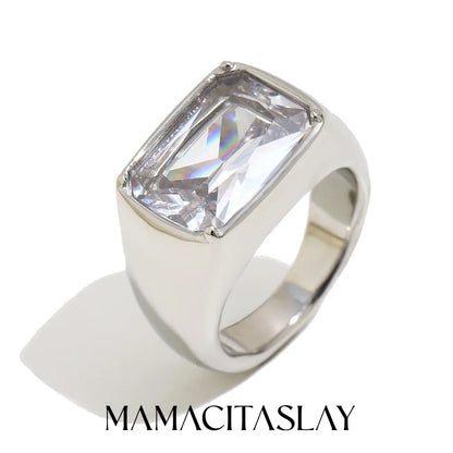 MamacitaSlay 316L Stainless Steel CZ Solitaire Stackable Ring 18K Gold Plated Waterproof Jewelry For Women Elegant Daily Wear