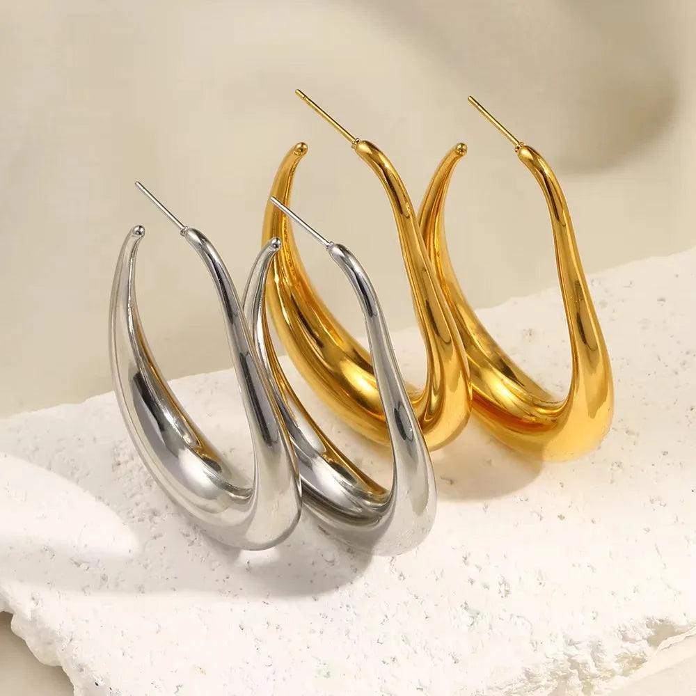 MamacitaSlay 316L Stainless Steel Pear Shape Hollow Out Hoop Earrings 18K Gold Plated Waterproof Jewelry Women's Unique Earrings