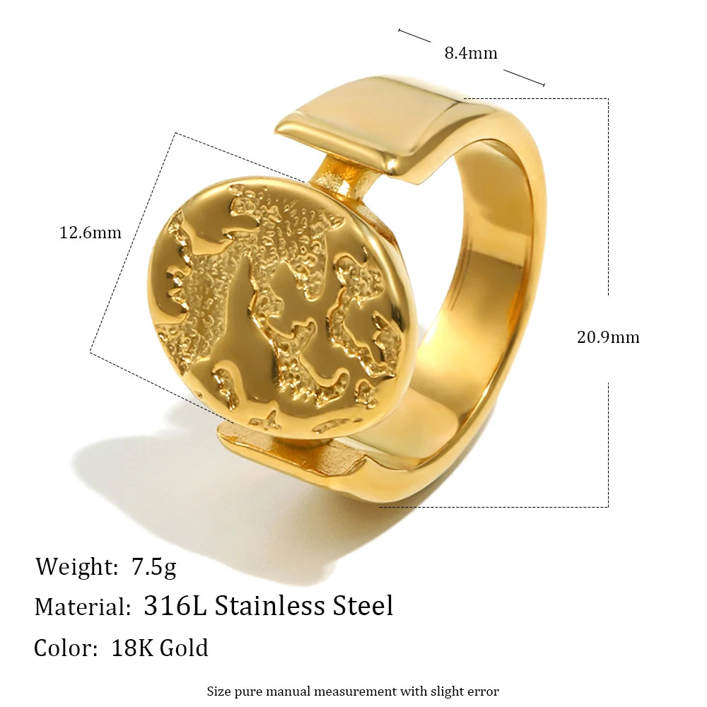 MamacitaSlay 316L Stainless Steel Mixed Color Planet Relief Oval Ring 18K Gold Plated Waterproof Jewelry Women's Unique Ring