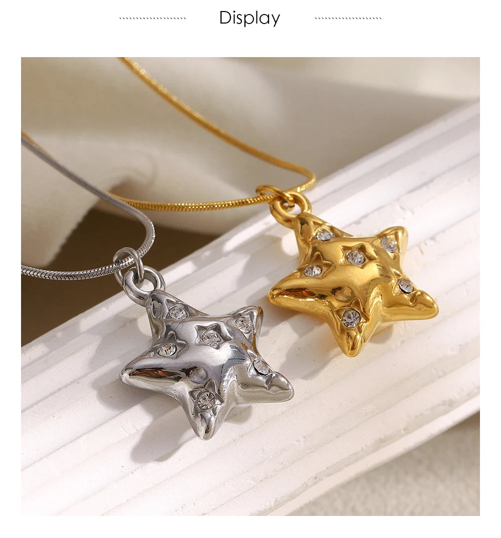 MamacitaSlay 316L Stainless Steel Zircon Star Pendant Necklace 18K Gold Plated Waterproof Jewelry Women's High Quality Necklace