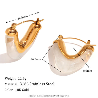 MamacitaSlay 316L Stainless Steel Resin V Shape Hoop Earrings 18K Gold Plated Waterproof Jewelry For Women Statement Earrings