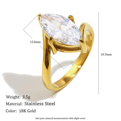 MamacitaSlay 316L Stainless Steel CZ Solitaire Stackable Ring 18K Gold Plated Waterproof Jewelry For Women Elegant Daily Wear