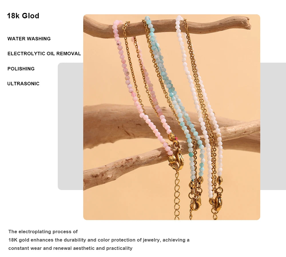 Mamacitaslay 316L Stainless Steel Natural Stone Beaded Thin Chain Bracelet Anklet Waterproof Everyday Jewelry For Women Gift