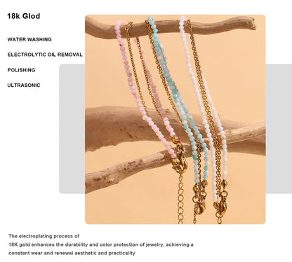 Mamacitaslay 316L Stainless Steel Natural Stone Beaded Thin Chain Bracelet Anklet Waterproof Everyday Jewelry For Women Gift
