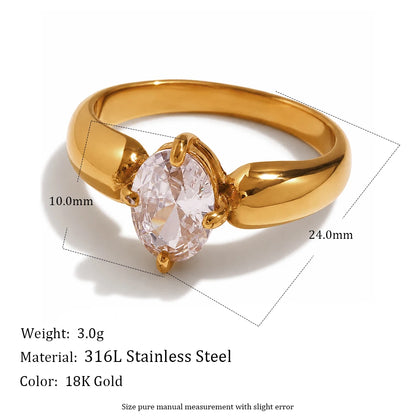 MamacitaSlay 316L Stainless Steel Oval Zircon Natural Stone Stacked Ring 18K Gold Plated Waterproof Vintage Jewelry For Women