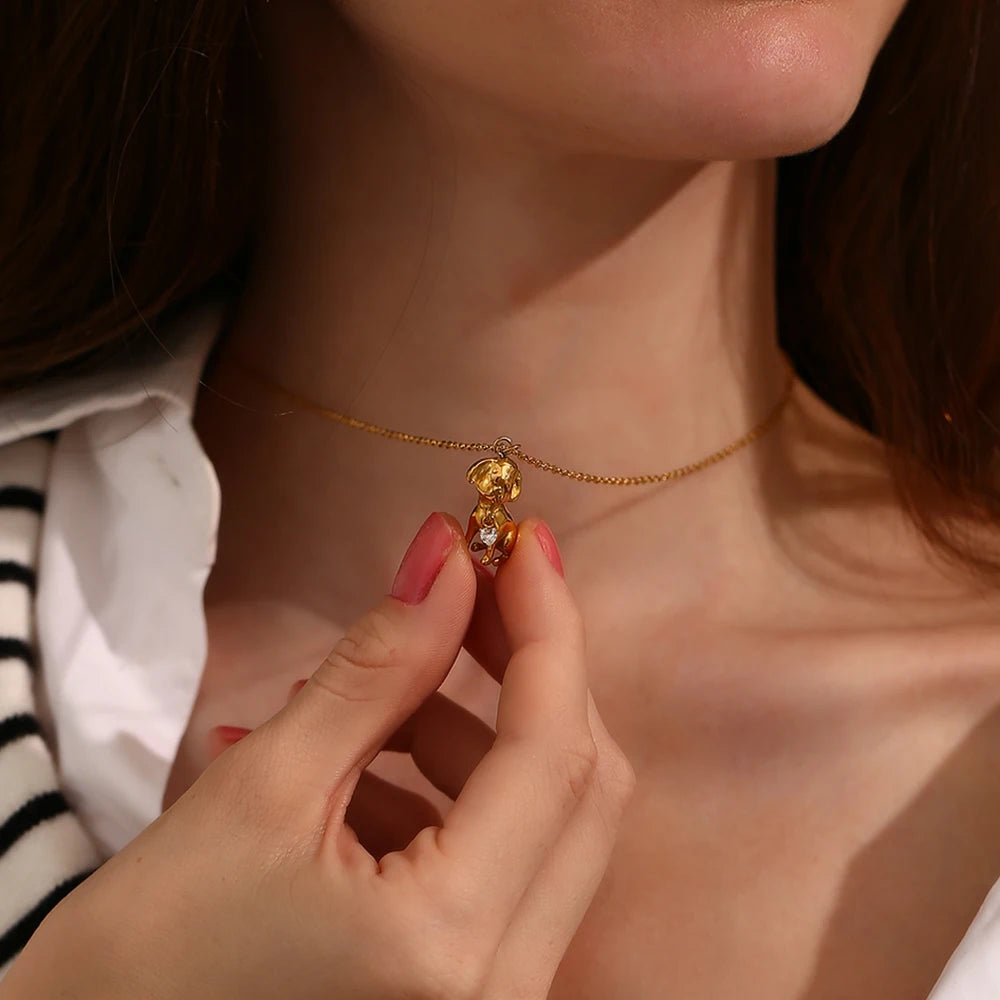 MamacitaSlay Cute Puppy Heart Zircon Pendant Necklace 2025 New Design Waterproof Neck Jewelry Women's Elegant Collarbone Chain