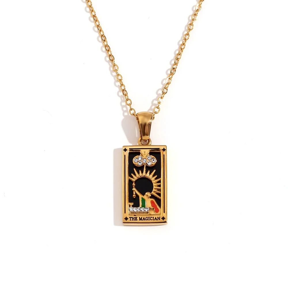 MamacitaSlay 316L Stainless Steel Zircon Tarot Necklace 18K Gold Plated Waterproof Jewelry Women's Creative Elegant Necklace