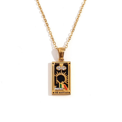 MamacitaSlay 316L Stainless Steel Zircon Tarot Necklace 18K Gold Plated Waterproof Jewelry Women's Creative Elegant Necklace
