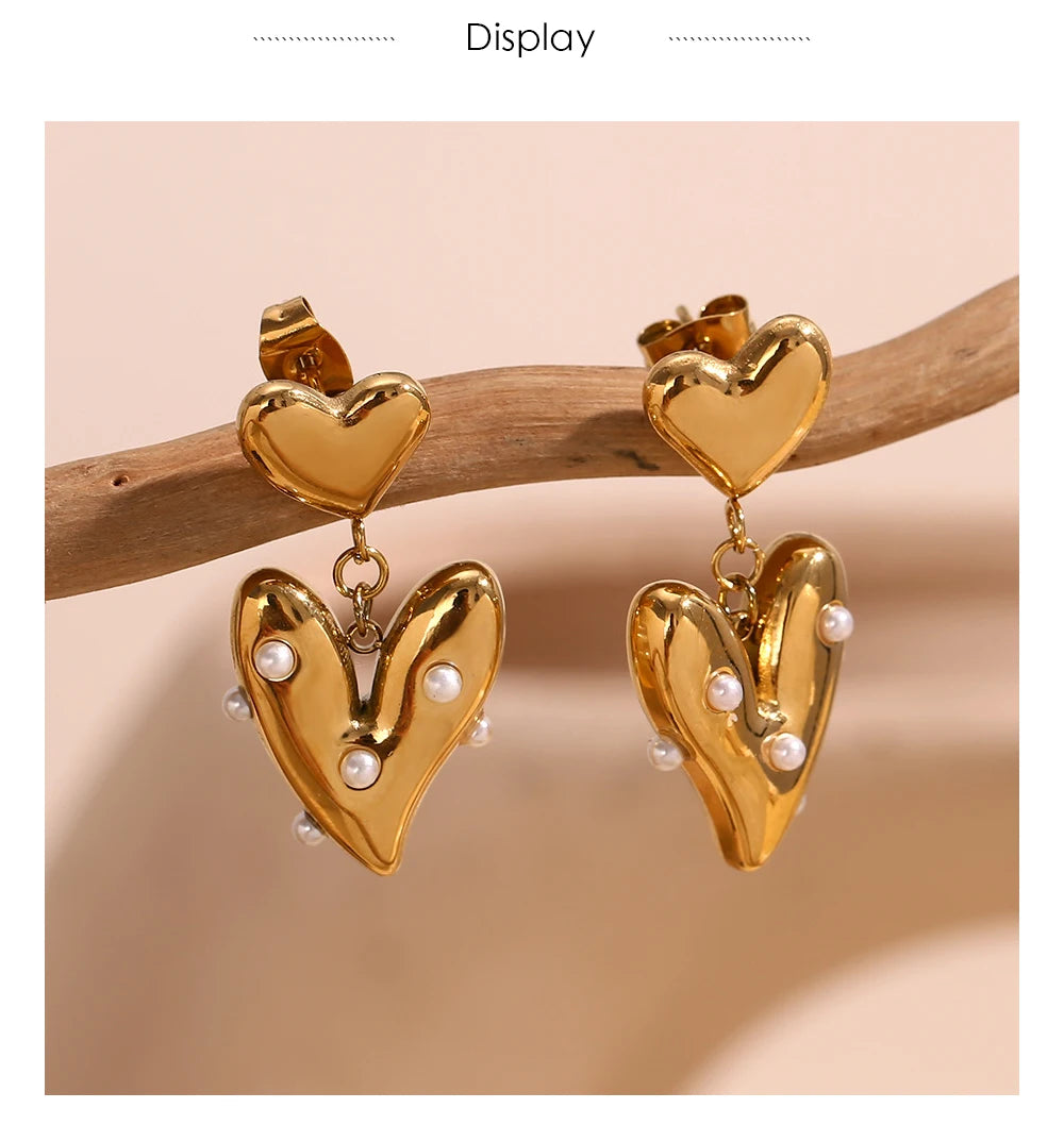 MamacitaSlay Elegant Imitation Pearl Heart Earrings 316L Stainless Steel Fashion Women Jewelry For Wedding Party Daily Wear