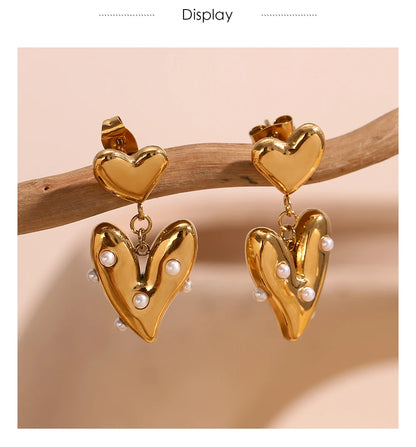 MamacitaSlay Elegant Imitation Pearl Heart Earrings 316L Stainless Steel Fashion Women Jewelry For Wedding Party Daily Wear
