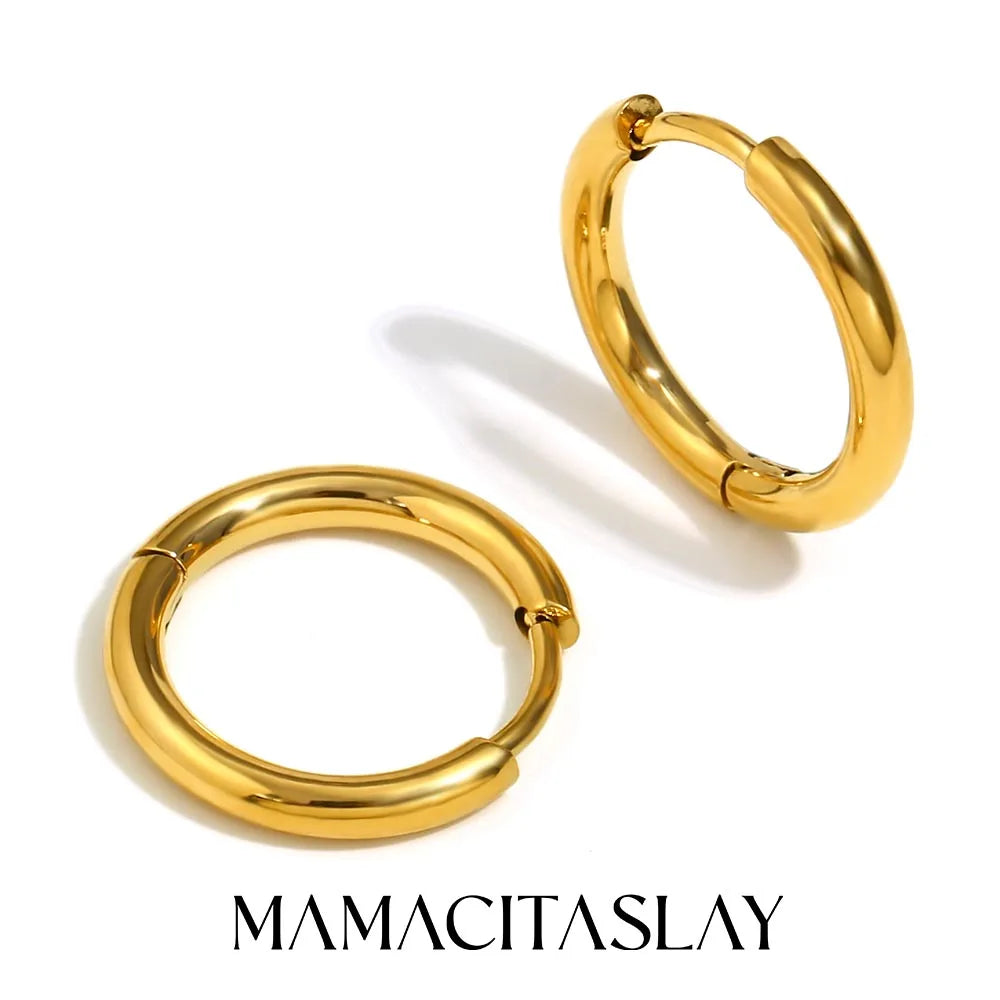 MamacitaSlay New Trend 316L Stainless Steel Jewelry For Women Circle 18K Gold Plated Earrings 6 Size Thin Hoop Earrings Gift