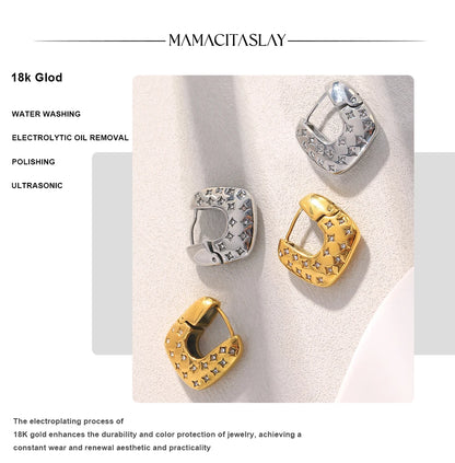 MamacitaSlay 316L Stainless Steel Zircon Star Square Hoop Earrings 18K Gold Plated Waterproof Jewelry For Women Gift Daily Wear