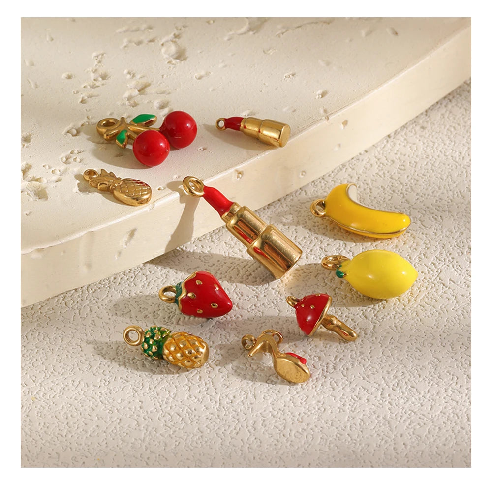 MamacitaSlay 316L Stainless Steel Fruit Enamel Charms 18K Gold Plated Waterproof Jewelry For DIY Bracelet Necklace Pendant Gifts