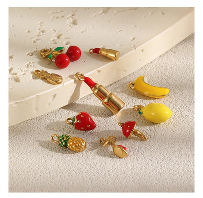 MamacitaSlay 316L Stainless Steel Fruit Enamel Charms 18K Gold Plated Waterproof Jewelry For DIY Bracelet Necklace Pendant Gifts