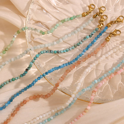 MamacitaSlay Summer 3mm natural stone amazonite Turquoise Jade Larimar Bracelet on the leg Waterproof Anklets jewellery women