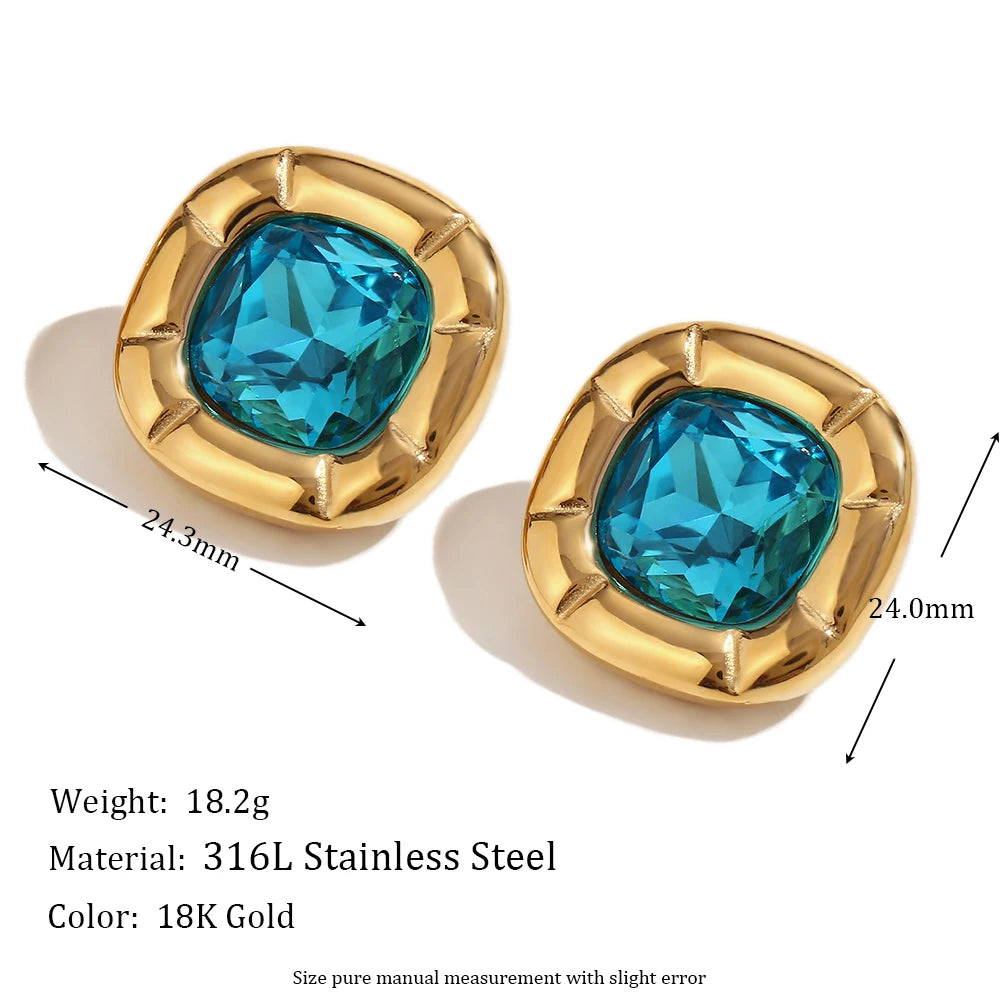 MamacitaSlay 18K Gold Plated Stainless Steel Rounded Square Zircon Necklace Earring Ring Women's Fashionable Waterproof Jewelry
