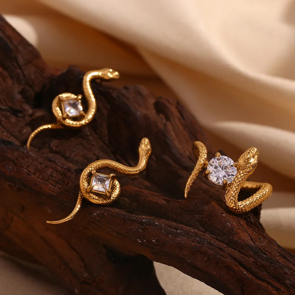 MamacitaSlay New Trendy Stainless Steel Zircon Snake Earrings Party Waterproof Jewelry Women's Charm Statement Earrings Gift