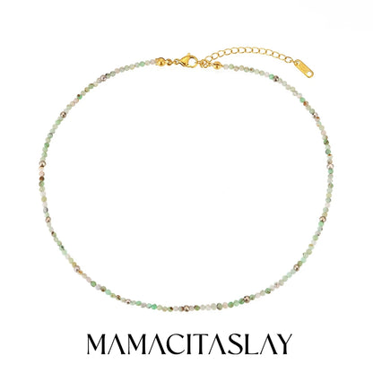 MamacitaSlay 316L Stainless Steel Natural Stone Necklace Elastic Rope Bracelet Handmade Waterproof Jewelry Women's Classic Gift