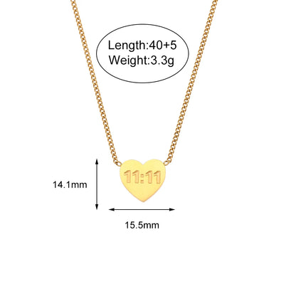 MamacitaSlay Latest Design 11:11 Heart Pendant Necklaces 18K Gold-Plated Stainless Steel Waterproof Jewelry for Women