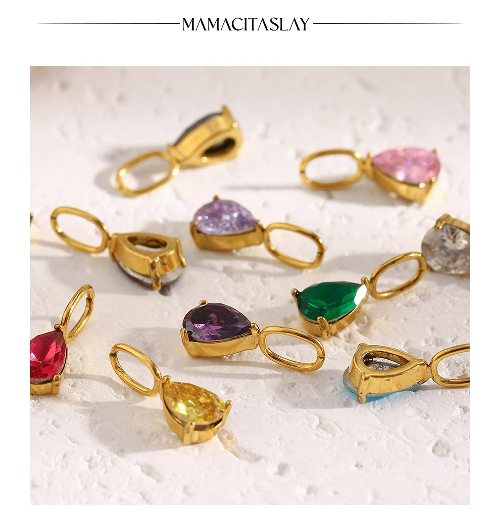 MamacitaSlay 316L Stainless Steel Zircon December Birthstone Charms Earrings Necklaces Bracelets DIY Pendant Waterproof Jewelry