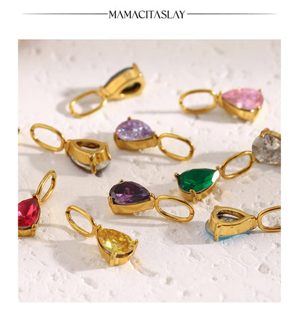 MamacitaSlay 316L Stainless Steel Zircon December Birthstone Charms Earrings Necklaces Bracelets DIY Pendant Waterproof Jewelry