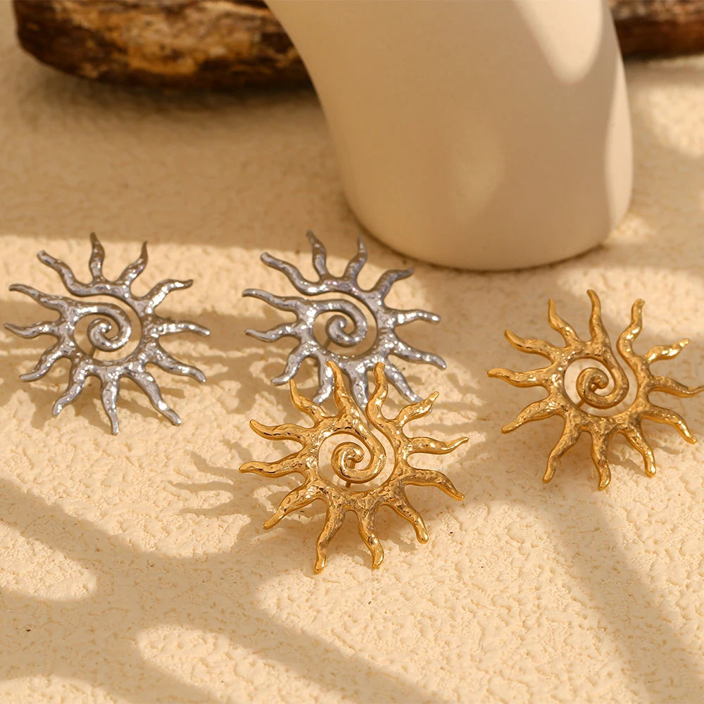 MamacitaSlay Sun Flower Stud Earrings18K Gold Plated Stainless Steel Waterproof Jewelry 2025 New Trendy Party Women's Charm Gift