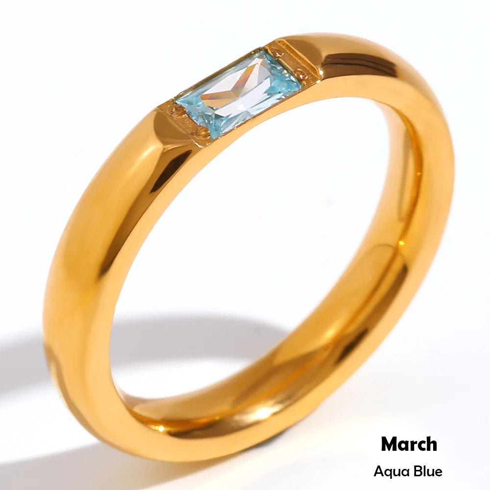 MamacitaSlay 316L Stainless Steel Zircon Birthstone Ring Party Simple Waterproof Jewelry Classic Gift Women's High Quality Ring