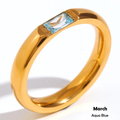 MamacitaSlay 316L Stainless Steel Zircon Birthstone Ring Party Simple Waterproof Jewelry Classic Gift Women's High Quality Ring