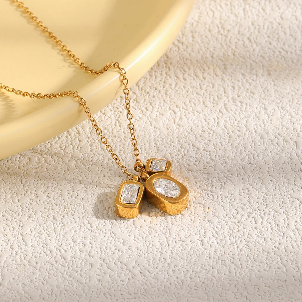 MamacitaSlay Elegant 316LStainless Steel Oval Rectangle Zircon Necklace 18K Gold Plated Waterproof Jewelry For Women Dainty Gift