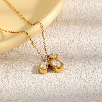 MamacitaSlay Elegant 316LStainless Steel Oval Rectangle Zircon Necklace 18K Gold Plated Waterproof Jewelry For Women Dainty Gift