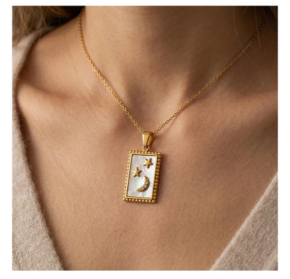 MamacitaSlay 316L Stainless Steel Zircon Celestial Sun Moon Star Pendant Necklace 18K Gold Plated Waterproof Jewelry For Women
