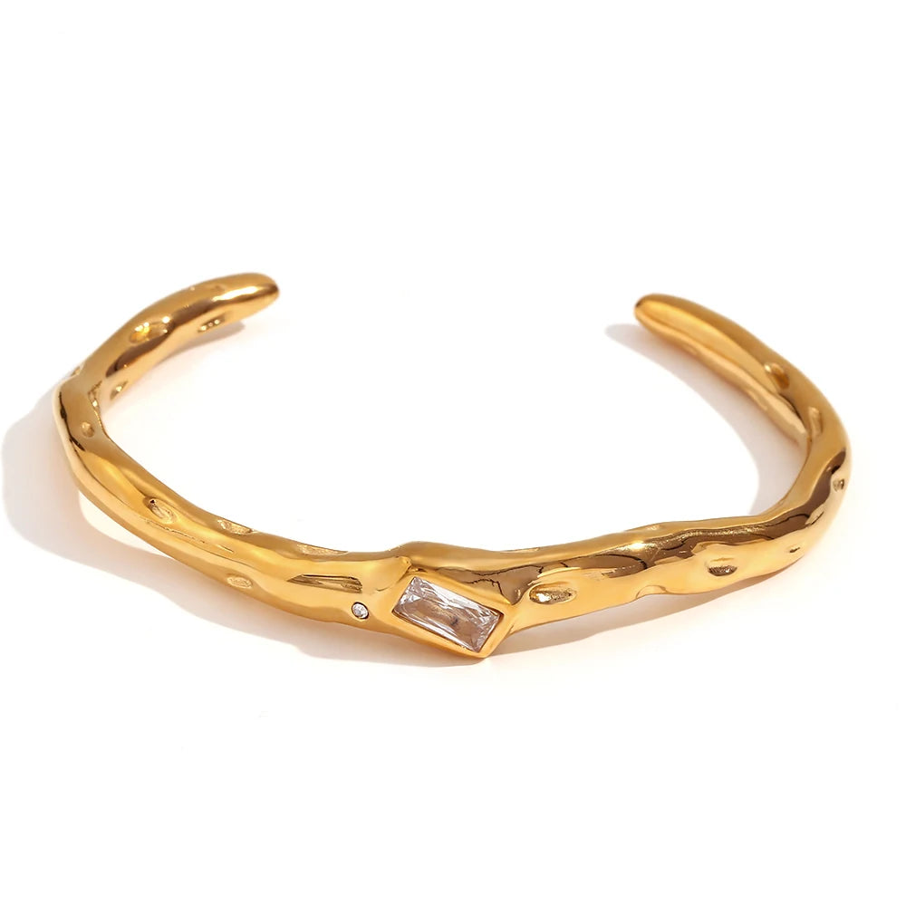 MamacitaSlay 316L Stainless Steel Twisted Shape Zircon Cuff Bracelet 18K Gold Plated Waterproof Jewelry For Women Everyday Wear