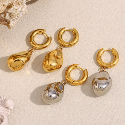 MamacitaSlay Unique Stainless Steel Double Color Irregular Pendant Hoop Earrings Women's Charm Waterproof Jewelry Creative Gift