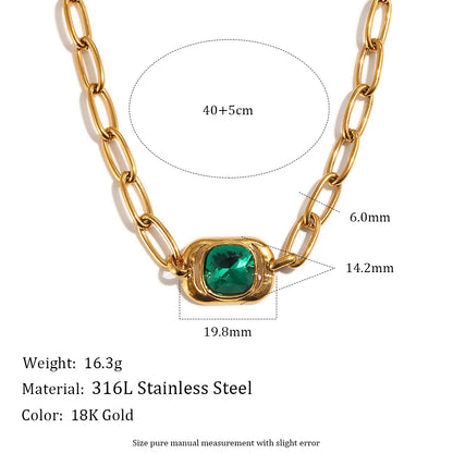 MamacitaSlay 316L Stainless Steel Green Zircon Pendant Necklace 18K Gold Plated Waterproof Vintage Luxury Jewelry Gift For Women