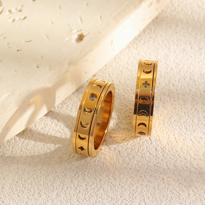 MamacitaSlay 316L Stainless Steel Spinning Moon Star Hollow Out Zircon Ring 18K Gold Plated Waterproof Jewelry For Women Gift