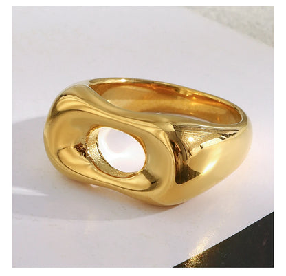 MamacitaSlay Minimalist 316L Stainless Steel Irregular Hollow Out Ring 18K Gold Plated Waterproof Jewelry For Women Daily Wear