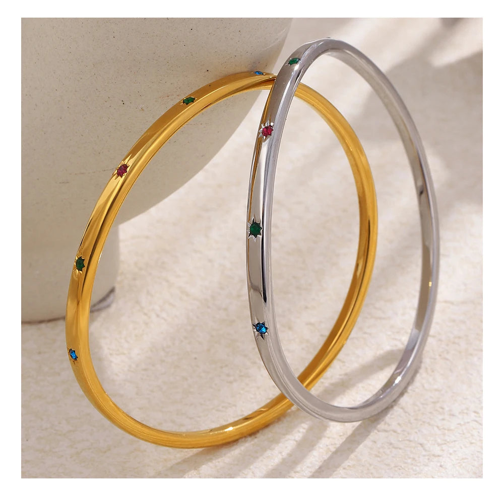 MamacitaSlay 316L Stainless Steel Colorful Zircon Heart Star Bangle 18K Gold Plated Waterproof Stackable Jewelry For Women Gift