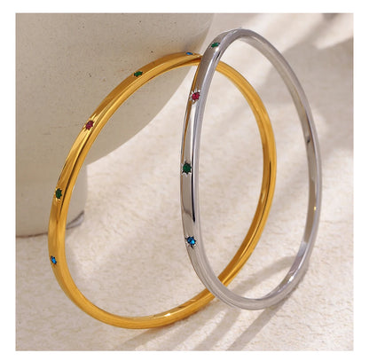 MamacitaSlay 316L Stainless Steel Colorful Zircon Heart Star Bangle 18K Gold Plated Waterproof Stackable Jewelry For Women Gift