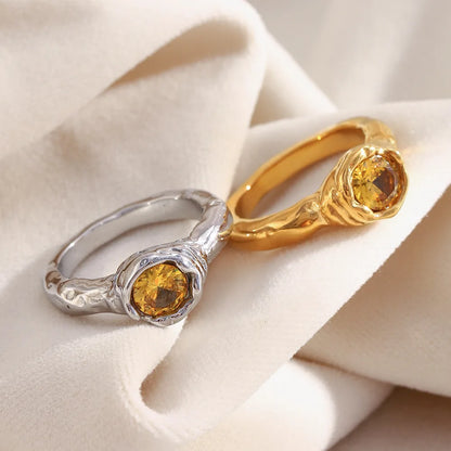 MamacitaSlay 316L Stainless Steel Zircon Irregular Ring 18K Gold Plated Waterproof Jewelry Women's Classic Ring High Quality