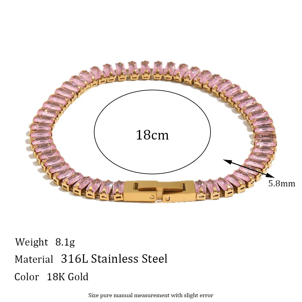 MamacitaSlay 316L Stainless Steel Baguette Zircon Bracelet 18K Gold Plated Waterproof Jewelry For Women Trend Stackable Bracelet