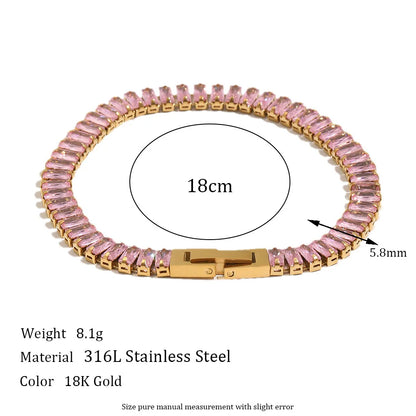 MamacitaSlay 316L Stainless Steel Baguette Zircon Bracelet 18K Gold Plated Waterproof Jewelry For Women Trend Stackable Bracelet
