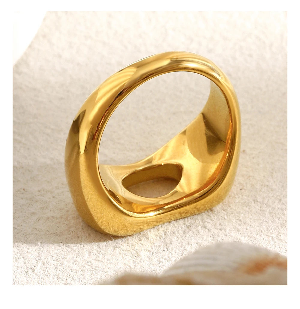 MamacitaSlay Minimalist 316L Stainless Steel Irregular Hollow Out Ring 18K Gold Plated Waterproof Jewelry For Women Daily Wear