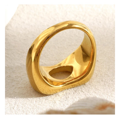 MamacitaSlay Minimalist 316L Stainless Steel Irregular Hollow Out Ring 18K Gold Plated Waterproof Jewelry For Women Daily Wear