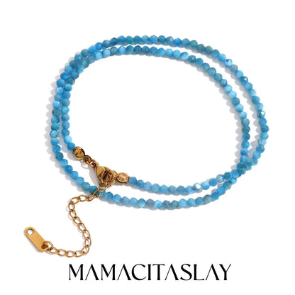 MamacitaSlay Simple 316L Stainless Steel Natural Stone Bead Necklace Waterproof Neck Jewelry Women's Elegant Statement Necklace