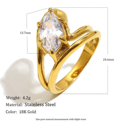 MamacitaSlay 316L Stainless Steel CZ Solitaire Stackable Ring 18K Gold Plated Waterproof Jewelry For Women Elegant Daily Wear
