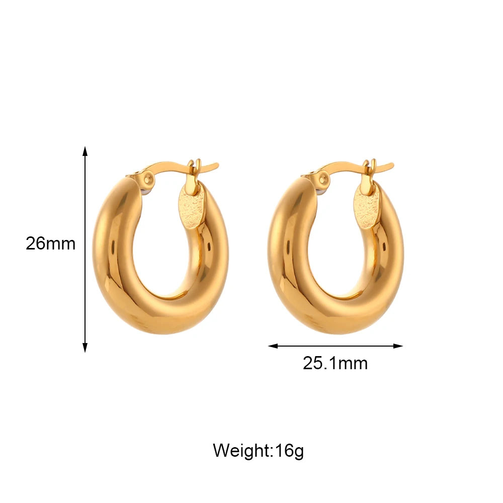 MamacitaSlay Minimalist 18K Gold Plated 316L Stainless Steel Different Sizes Hoop Earrings Waterproof Party Jewelry for Women